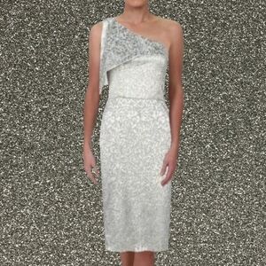 Betsy & Adam Dress one shoulder gold metallic white party Gala Wedding NWT sz 4